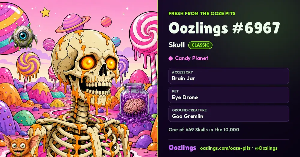 Oozlings #6967, a Classic Skull in Candy Planet