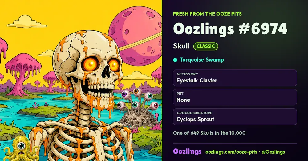 Oozlings #6974, a Classic Skull in Turquoise Swamp