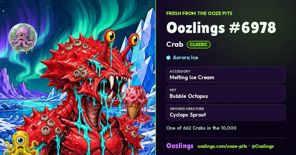Oozlings #6978, a Classic Crab in Aurora Ice