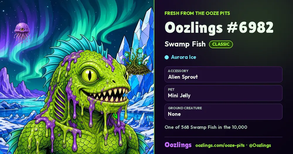 Oozlings #6982, a Classic Swamp Fish in Aurora Ice