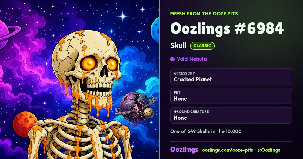 Oozlings #6984, a Classic Skull in Void Nebula