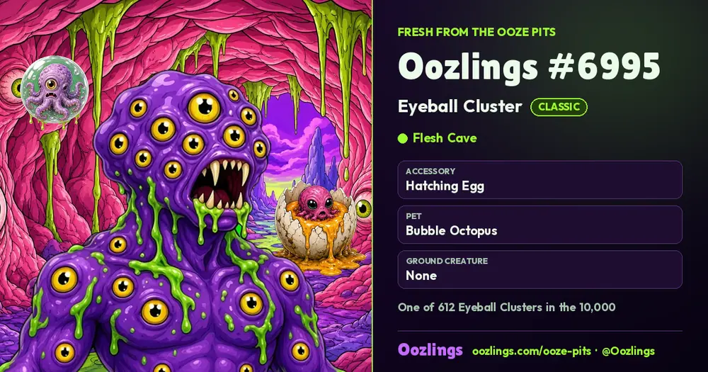 Oozlings #6995, a Classic Eyeball Cluster in Flesh Cave
