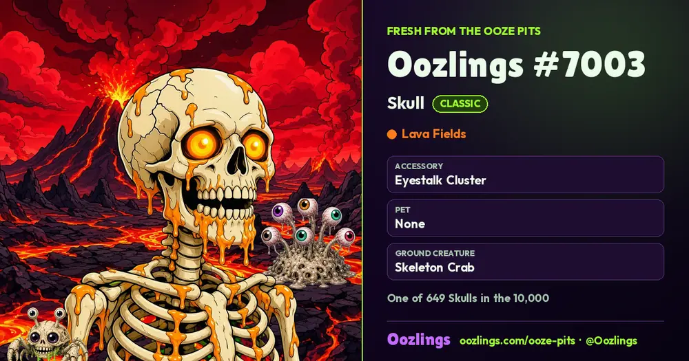Oozlings #7003, a Classic Skull in Lava Fields