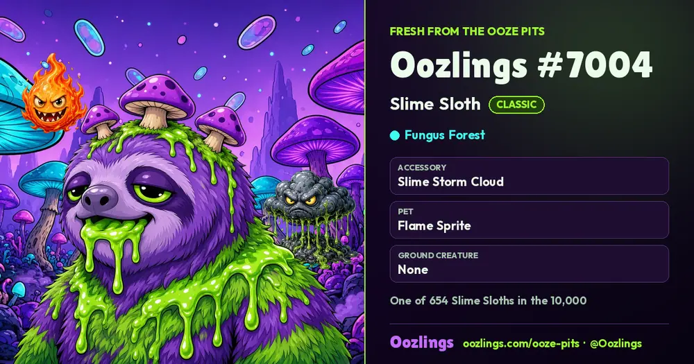 Oozlings #7004, a Classic Slime Sloth in Fungus Forest