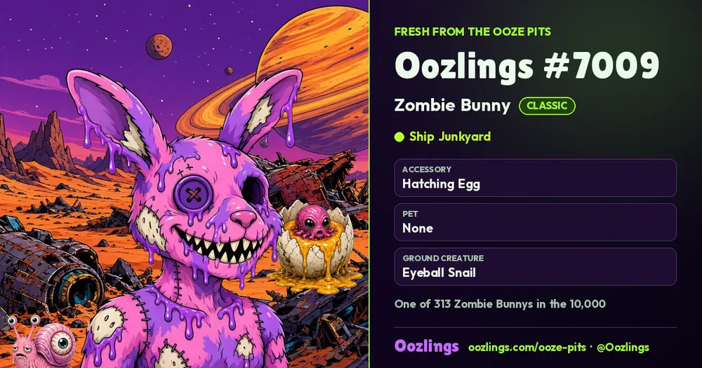 Oozlings #7009, a Classic Zombie Bunny in Ship Junkyard