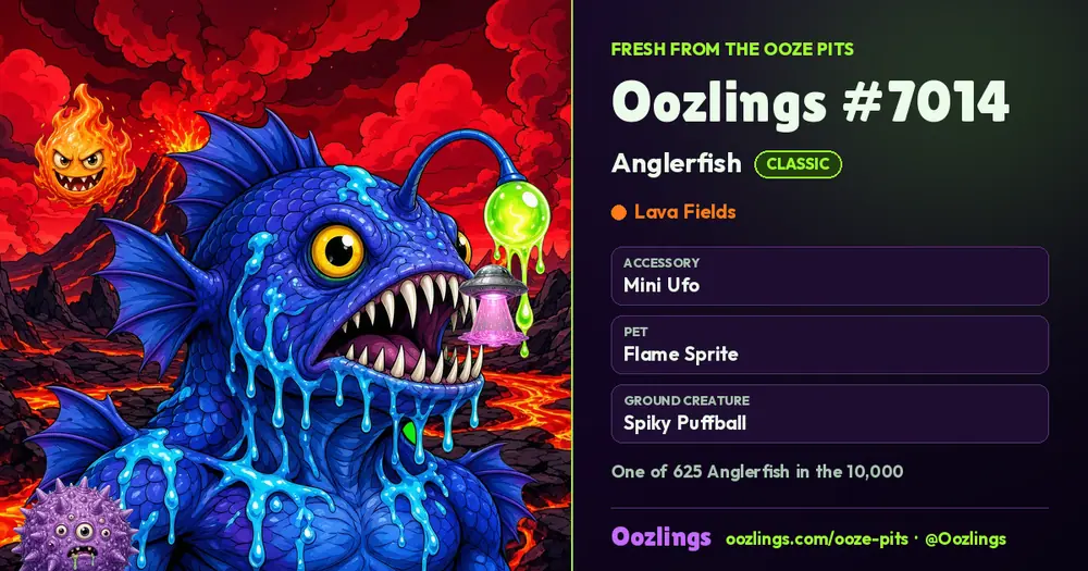 Oozlings #7014, a Classic Anglerfish in Lava Fields