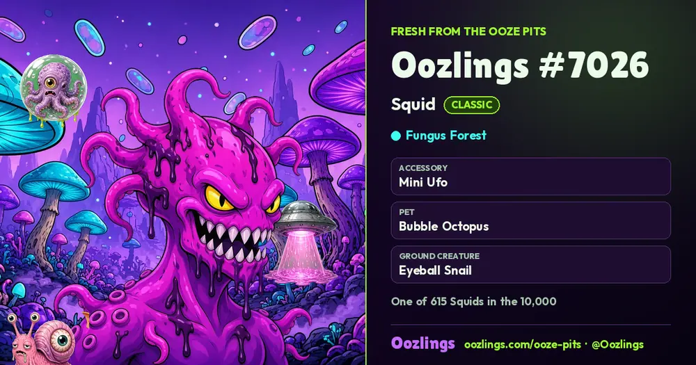 Oozlings #7026, a Classic Squid in Fungus Forest