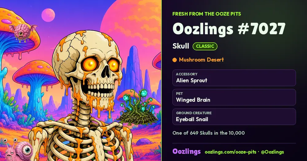 Oozlings #7027, a Classic Skull in Mushroom Desert
