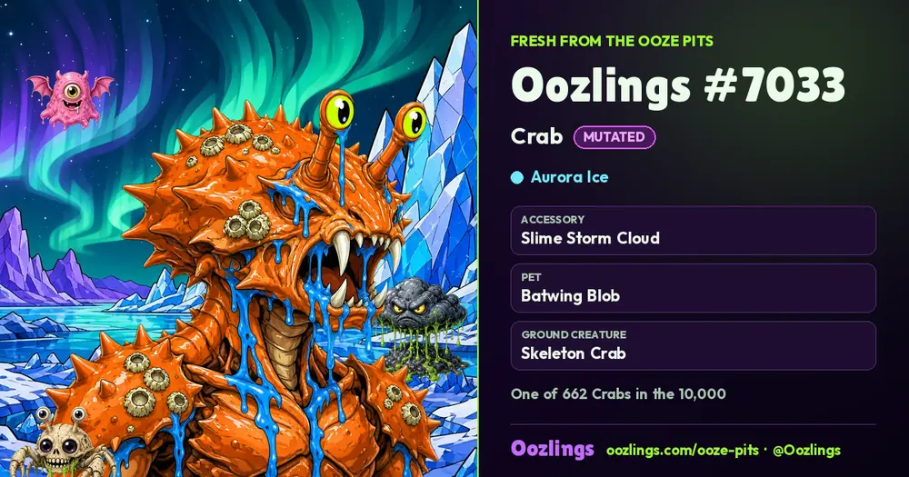 Oozlings #7033, a Mutated Crab in Aurora Ice