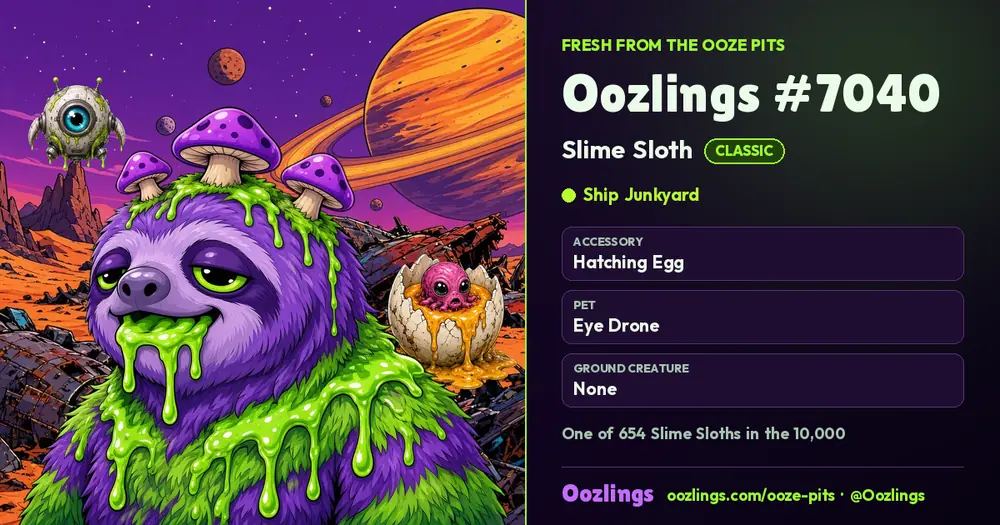 Oozlings #7040, a Classic Slime Sloth in Ship Junkyard