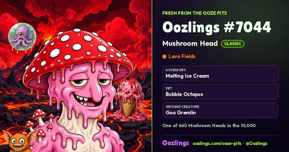 Oozlings #7044, a Classic Mushroom Head in Lava Fields