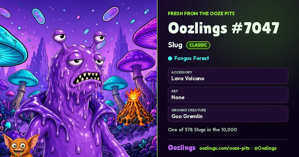 Oozlings #7047, a Classic Slug in Fungus Forest