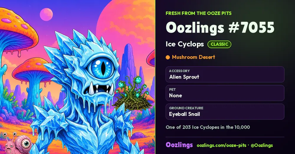 Oozlings #7055, a Classic Ice Cyclops in Mushroom Desert