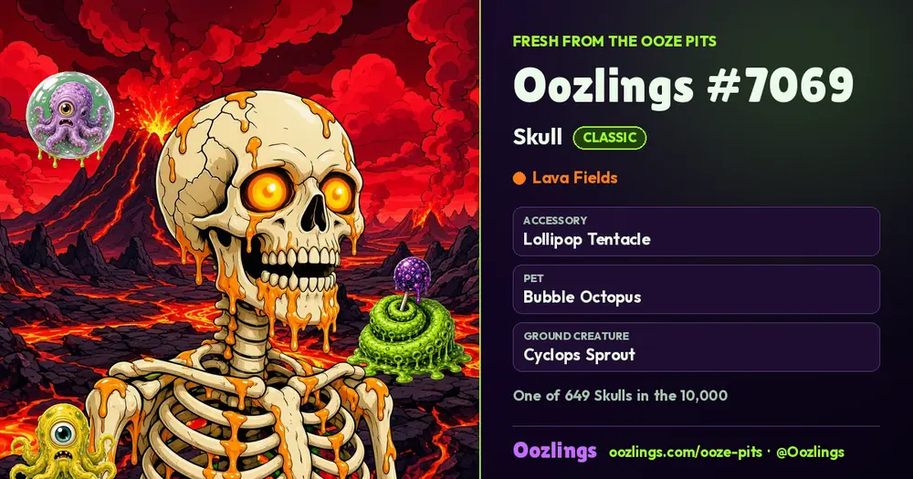 Oozlings #7069, a Classic Skull in Lava Fields