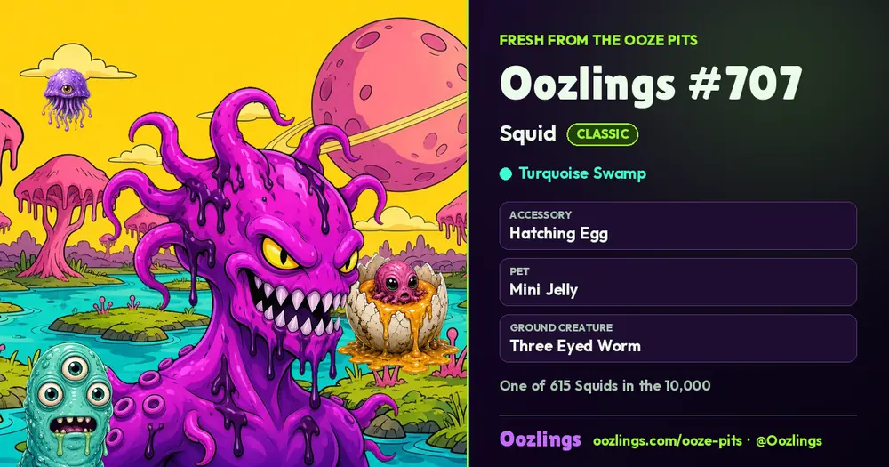 Oozlings #707, a Classic Squid in Turquoise Swamp