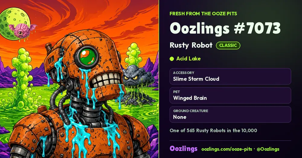 Oozlings #7073, a Classic Rusty Robot in Acid Lake