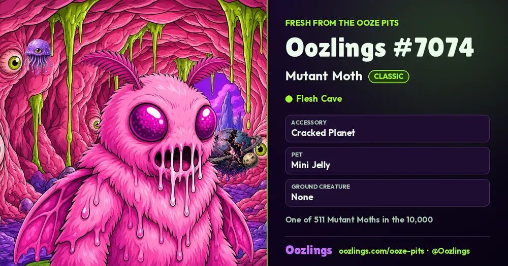 Oozlings #7074, a Classic Mutant Moth in Flesh Cave