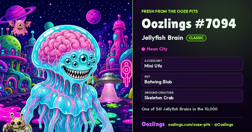 Oozlings #7094, a Classic Jellyfish Brain in Neon City