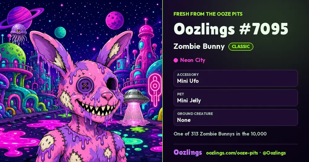 Oozlings #7095, a Classic Zombie Bunny in Neon City