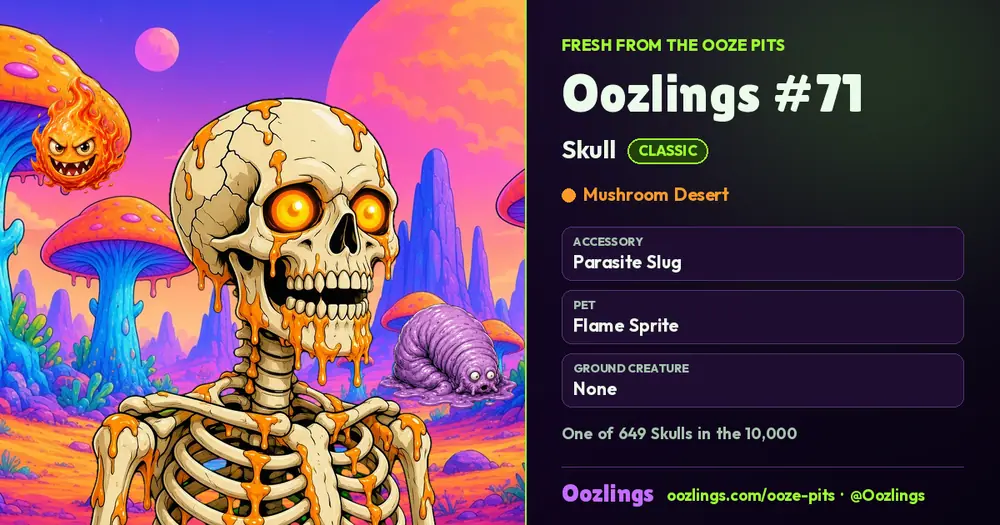 Oozlings #71, a Classic Skull in Mushroom Desert