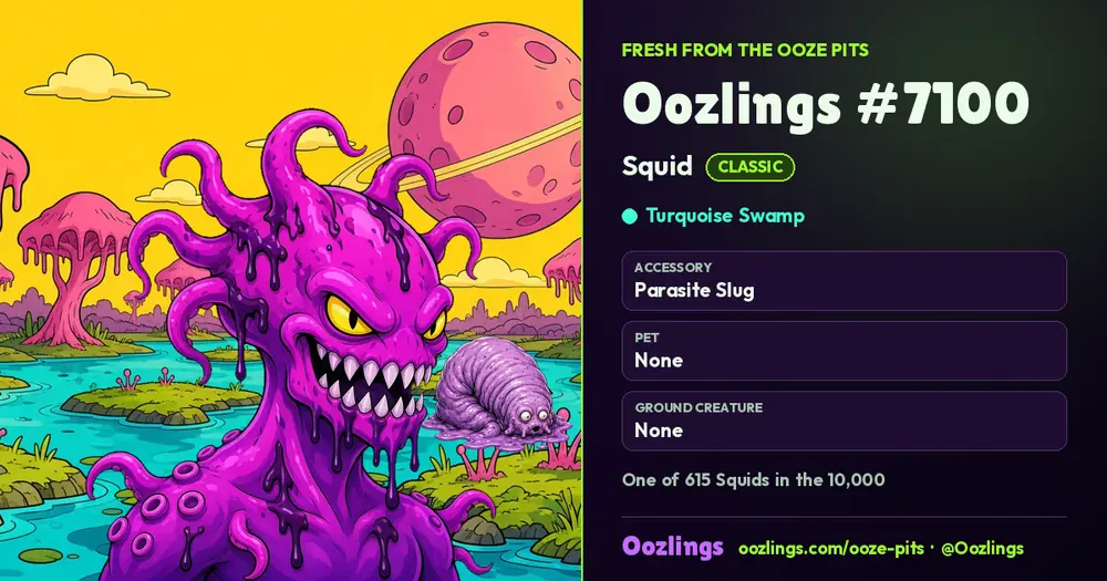 Oozlings #7100, a Classic Squid in Turquoise Swamp