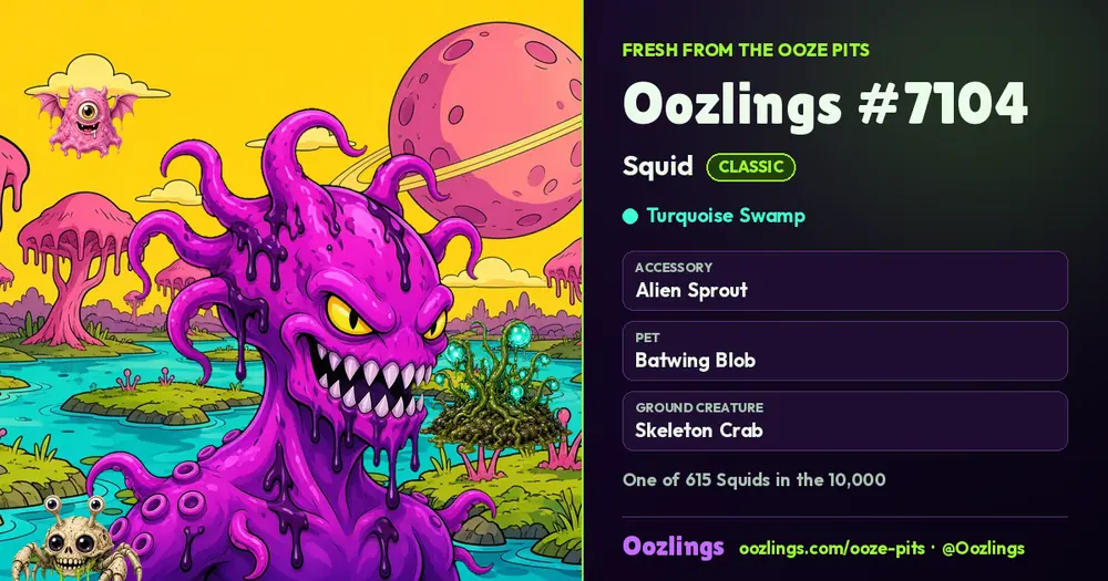 Oozlings #7104, a Classic Squid in Turquoise Swamp