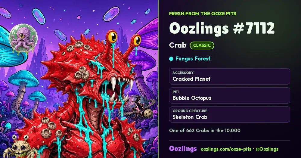 Oozlings #7112, a Classic Crab in Fungus Forest