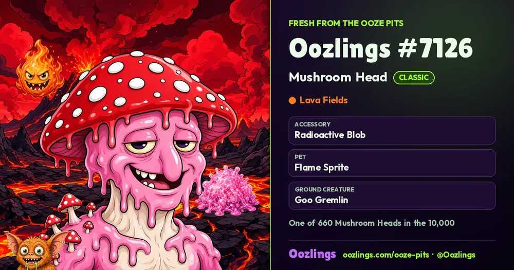 Oozlings #7126, a Classic Mushroom Head in Lava Fields