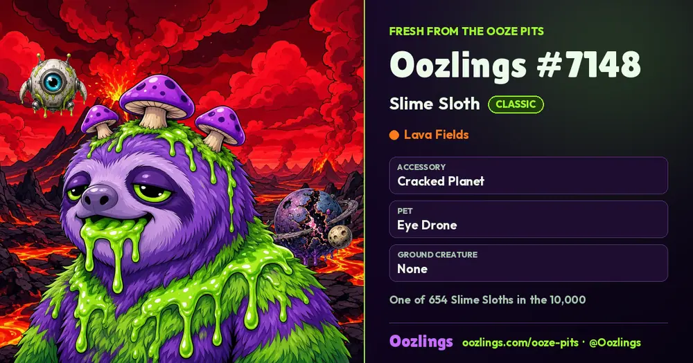 Oozlings #7148, a Classic Slime Sloth in Lava Fields