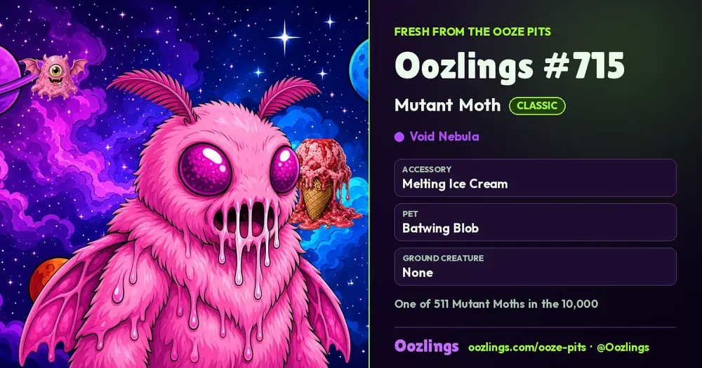 Oozlings #715, a Classic Mutant Moth in Void Nebula