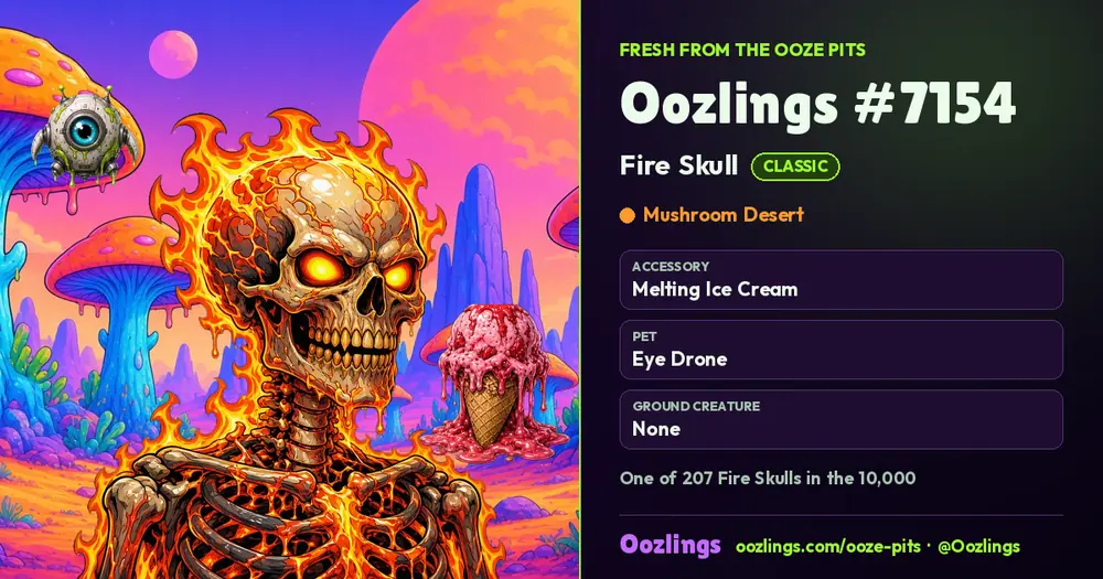 Oozlings #7154, a Classic Fire Skull in Mushroom Desert