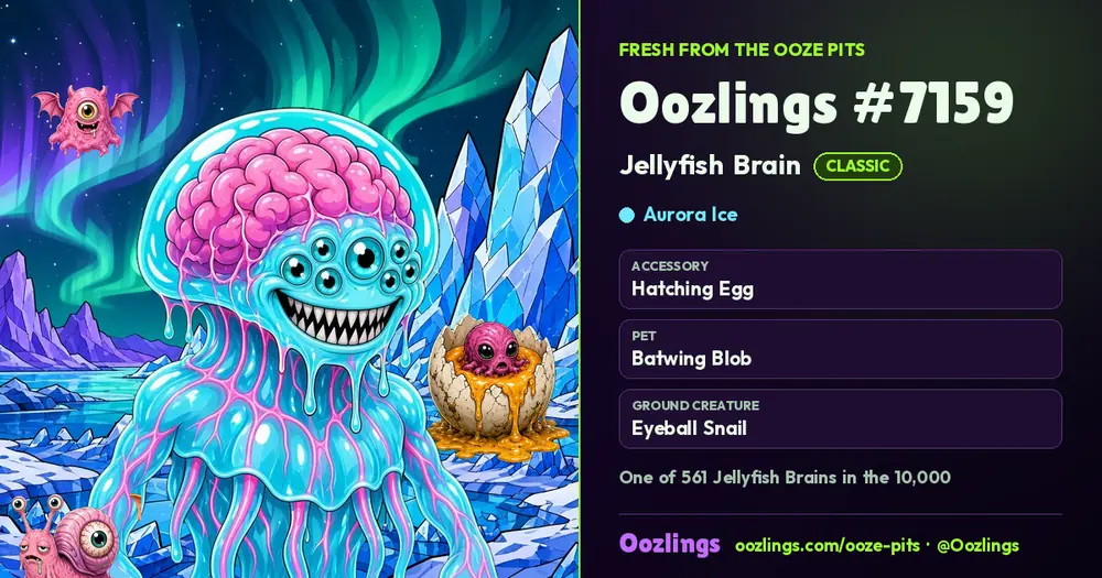 Oozlings #7159, a Classic Jellyfish Brain in Aurora Ice