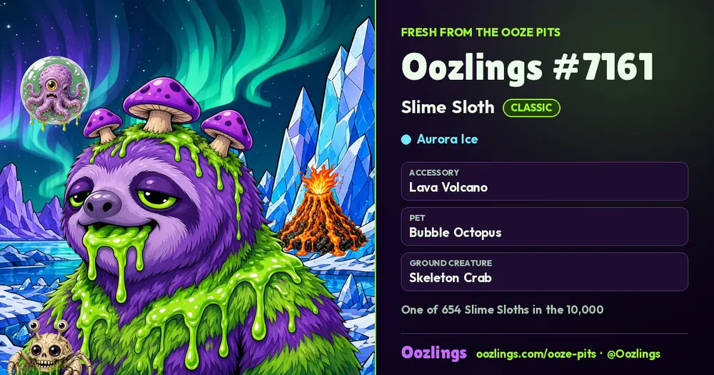 Oozlings #7161, a Classic Slime Sloth in Aurora Ice
