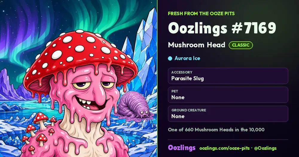 Oozlings #7169, a Classic Mushroom Head in Aurora Ice