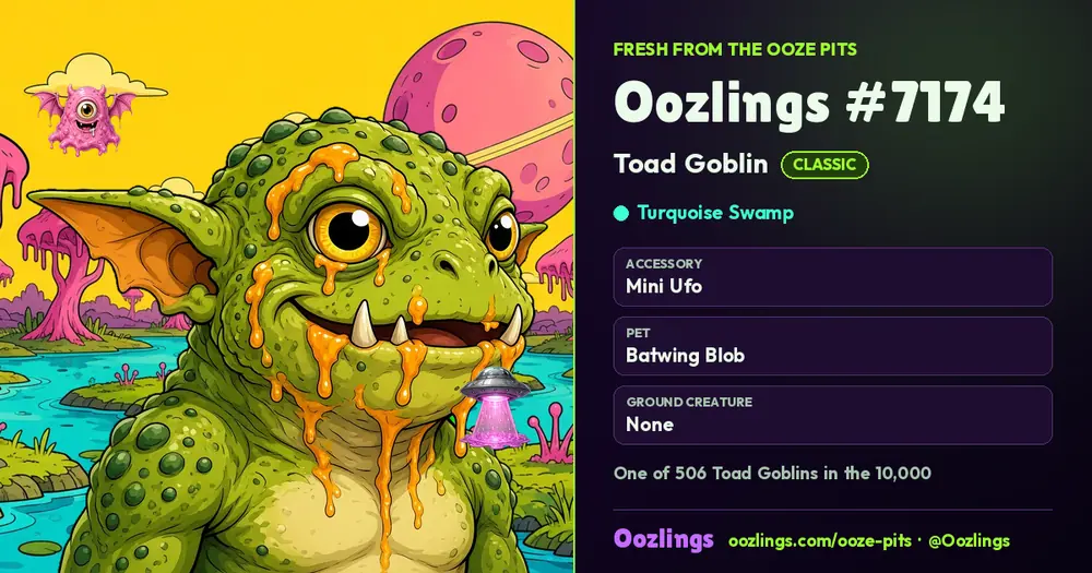Oozlings #7174, a Classic Toad Goblin in Turquoise Swamp