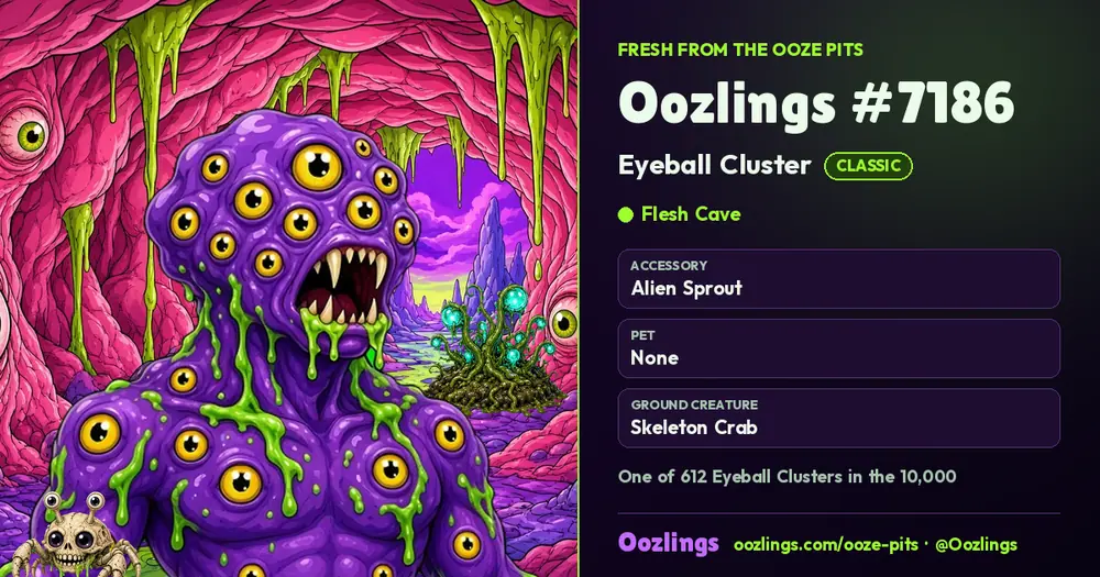 Oozlings #7186, a Classic Eyeball Cluster in Flesh Cave