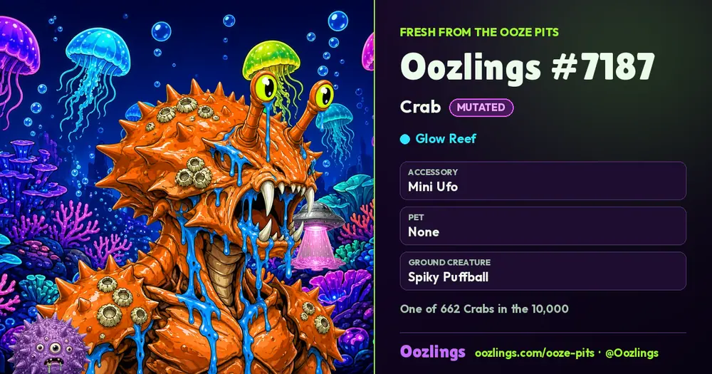 Oozlings #7187, a Mutated Crab in Glow Reef