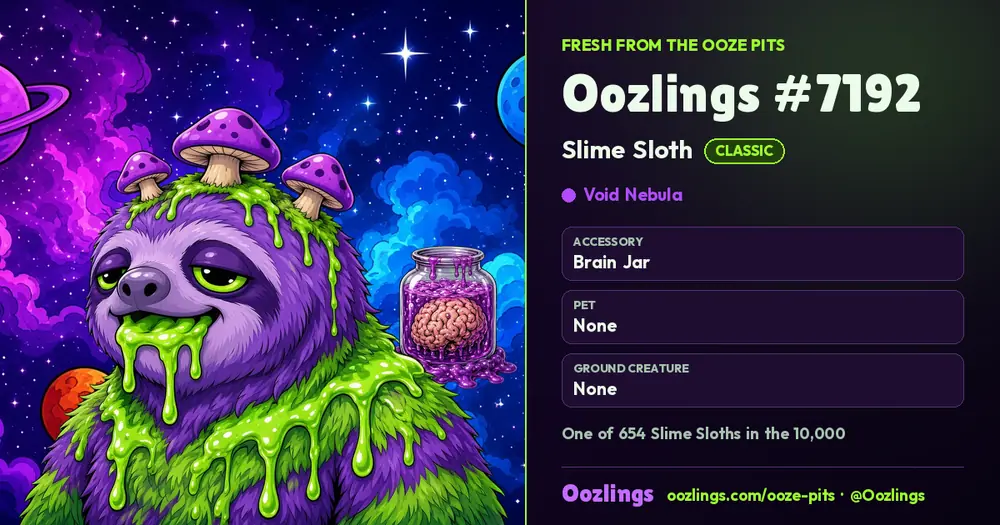 Oozlings #7192, a Classic Slime Sloth in Void Nebula