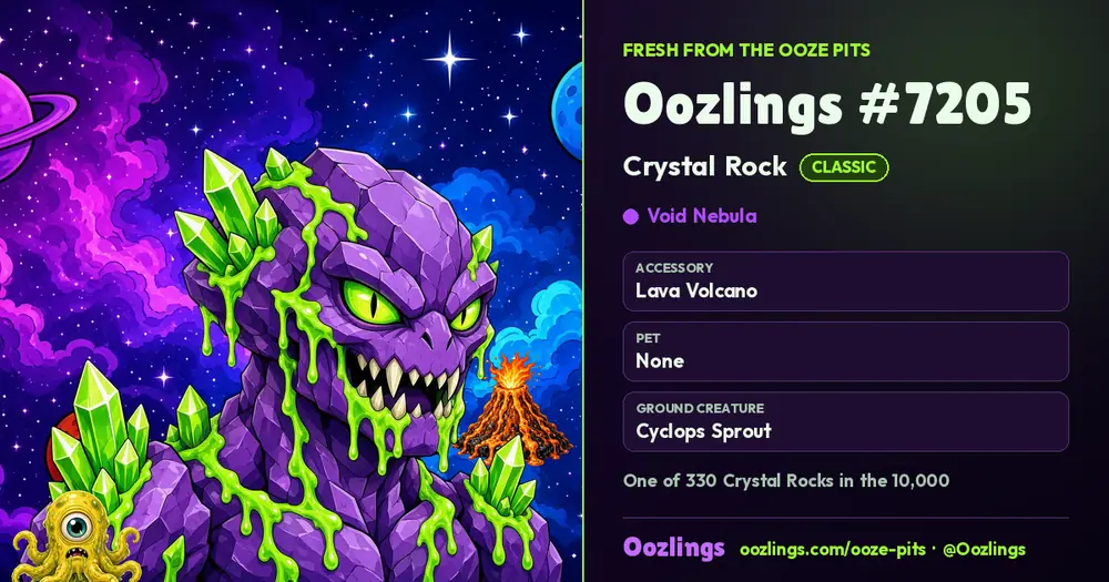 Oozlings #7205, a Classic Crystal Rock in Void Nebula