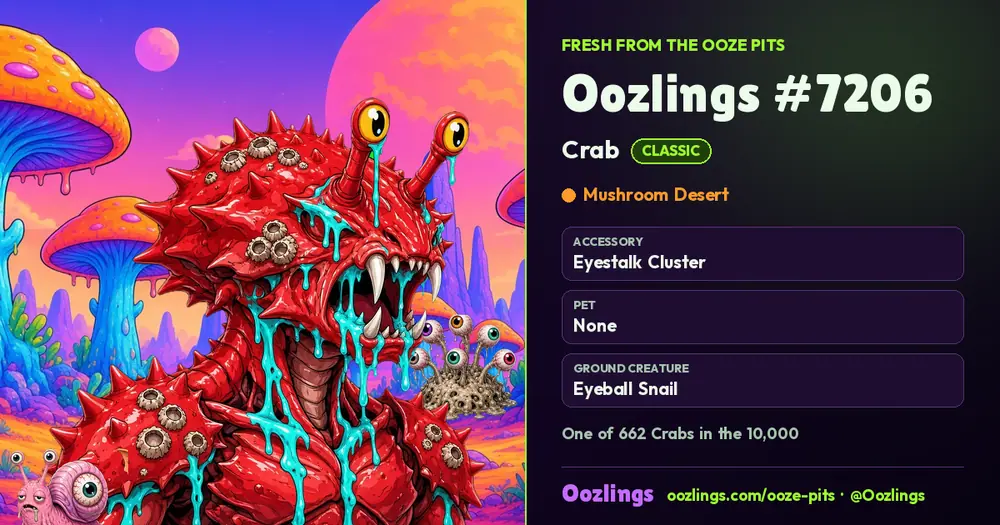 Oozlings #7206, a Classic Crab in Mushroom Desert