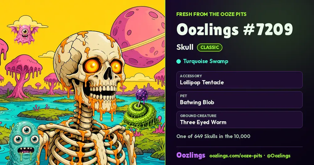 Oozlings #7209, a Classic Skull in Turquoise Swamp