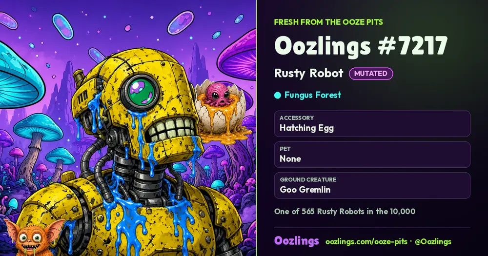 Oozlings #7217, a Mutated Rusty Robot in Fungus Forest