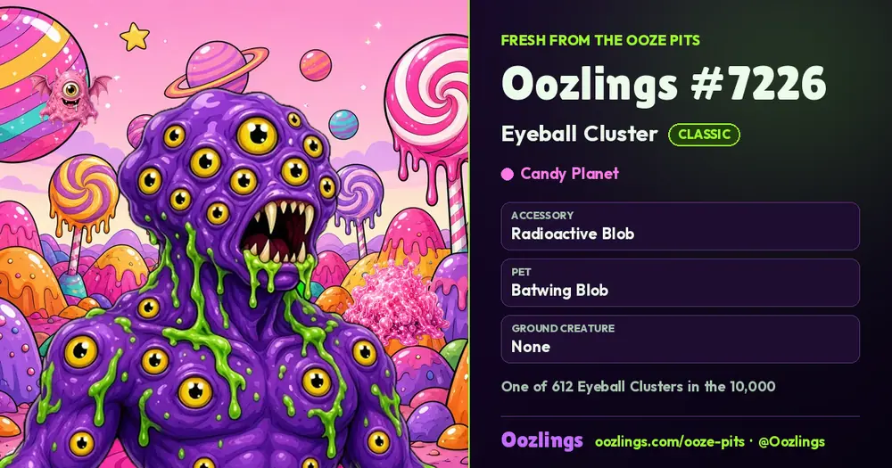 Oozlings #7226, a Classic Eyeball Cluster in Candy Planet