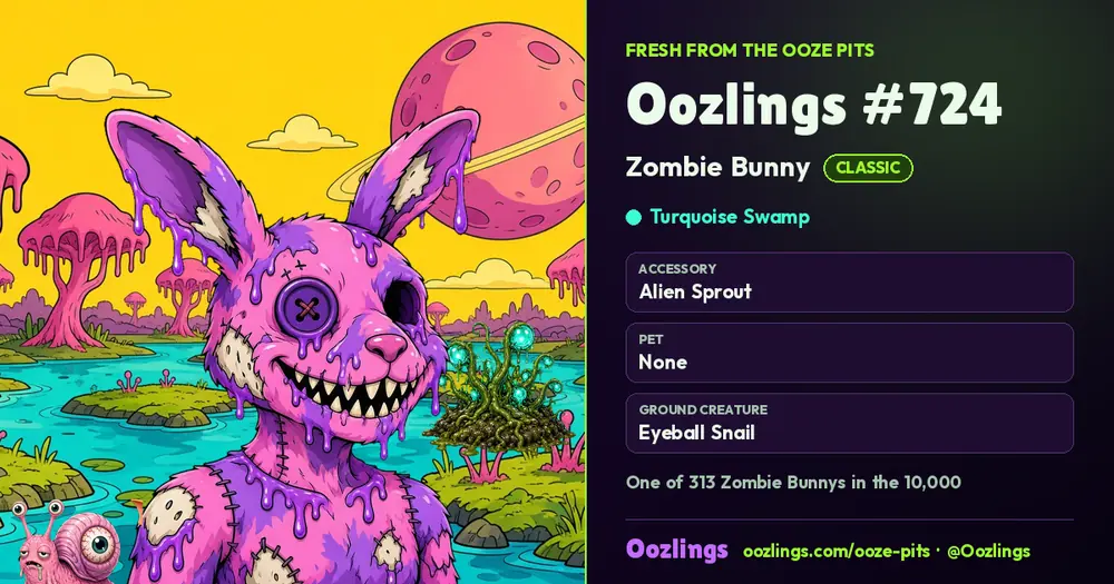 Oozlings #724, a Classic Zombie Bunny in Turquoise Swamp
