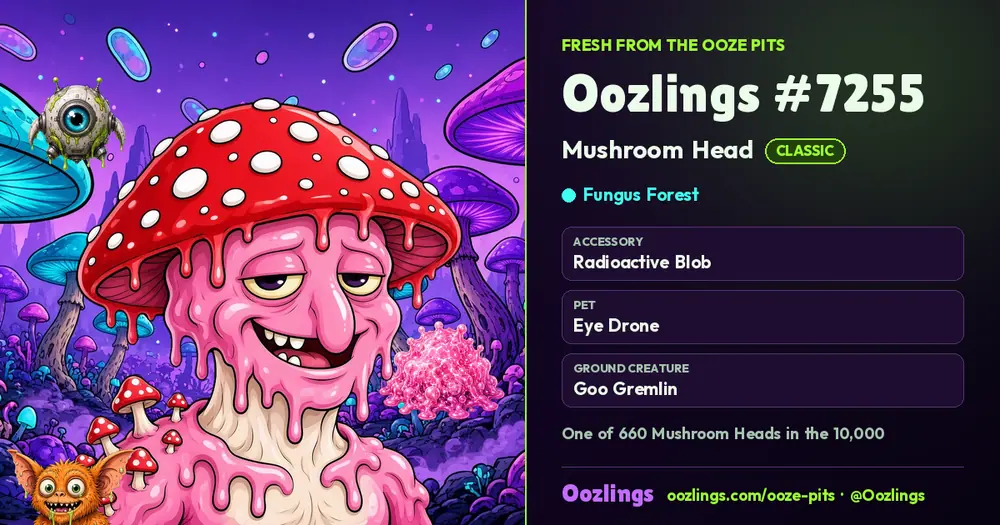 Oozlings #7255, a Classic Mushroom Head in Fungus Forest