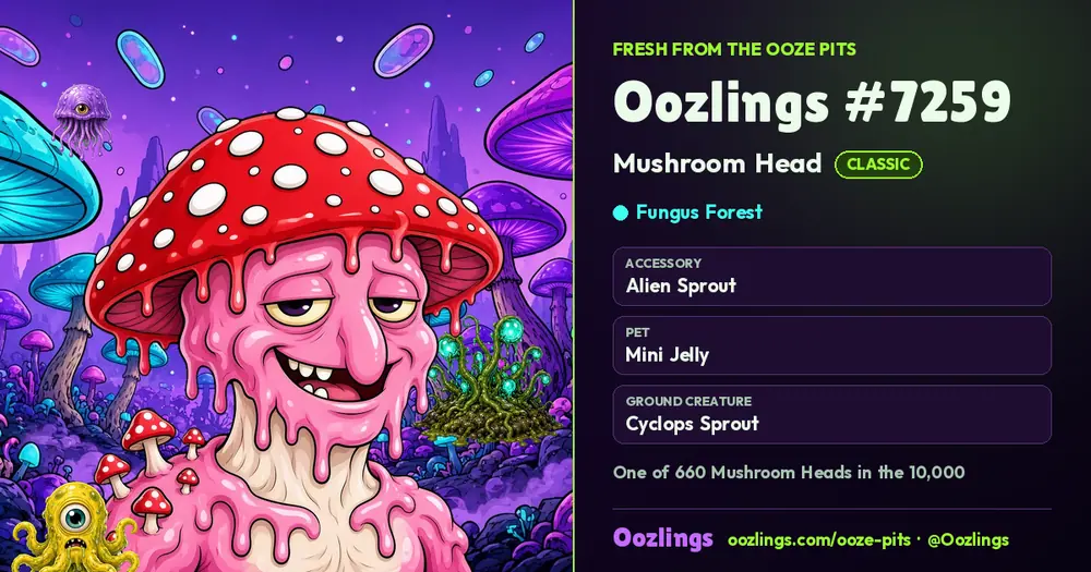 Oozlings #7259, a Classic Mushroom Head in Fungus Forest