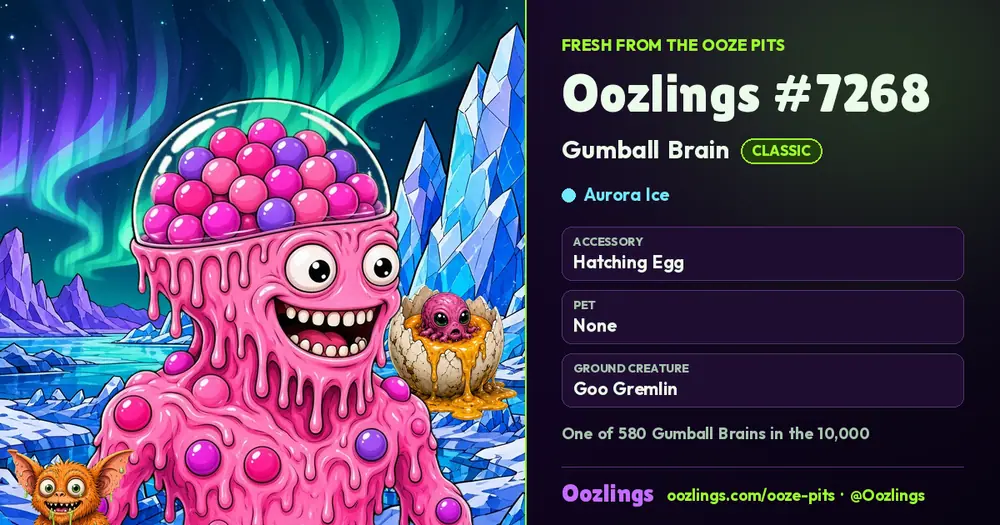 Oozlings #7268, a Classic Gumball Brain in Aurora Ice