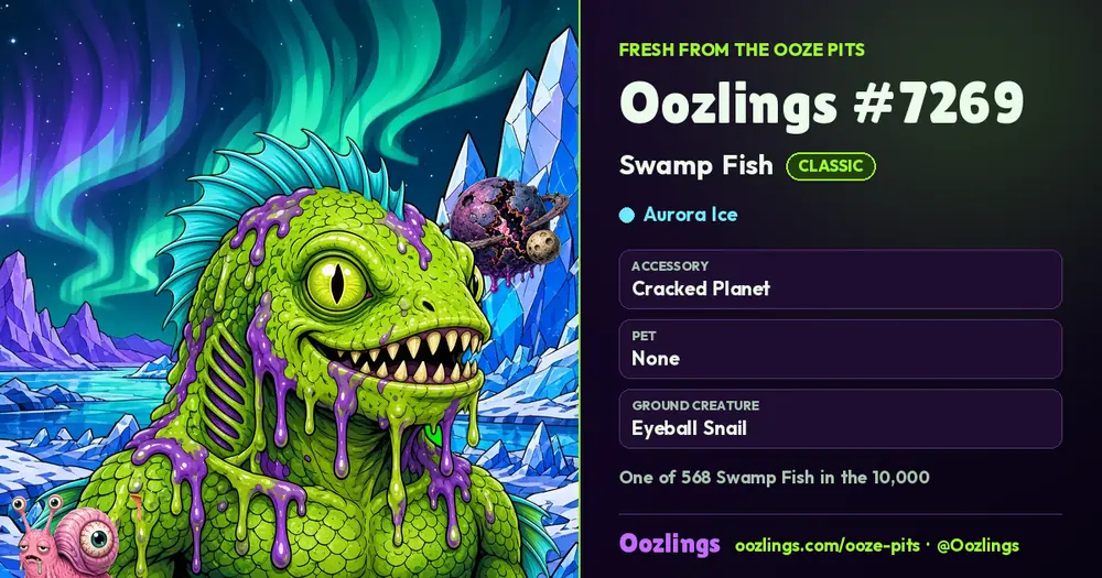 Oozlings #7269, a Classic Swamp Fish in Aurora Ice