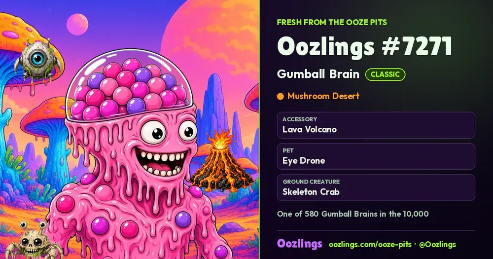 Oozlings #7271, a Classic Gumball Brain in Mushroom Desert