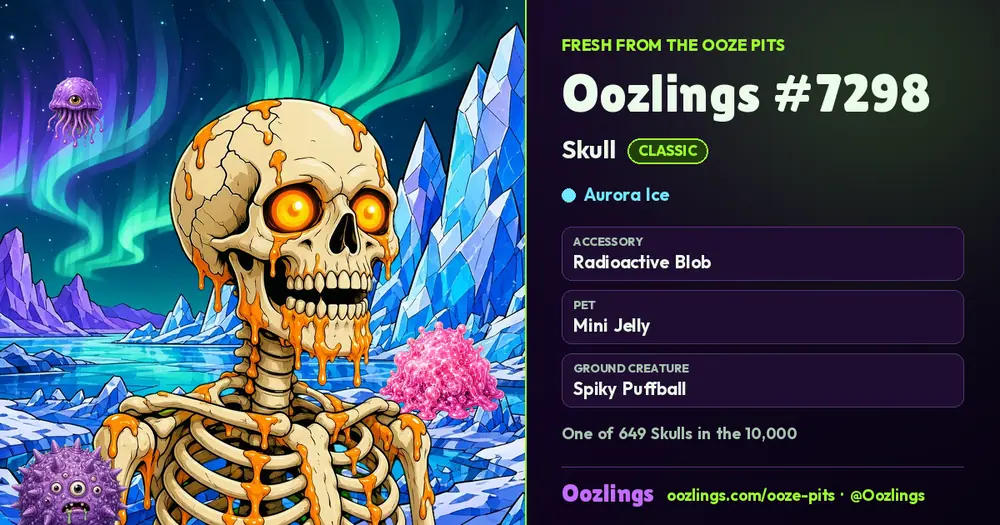 Oozlings #7298, a Classic Skull in Aurora Ice